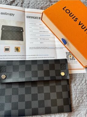 Louis Vuitton Damier Graphite Envelope Clutch with Neon Yellow Interior